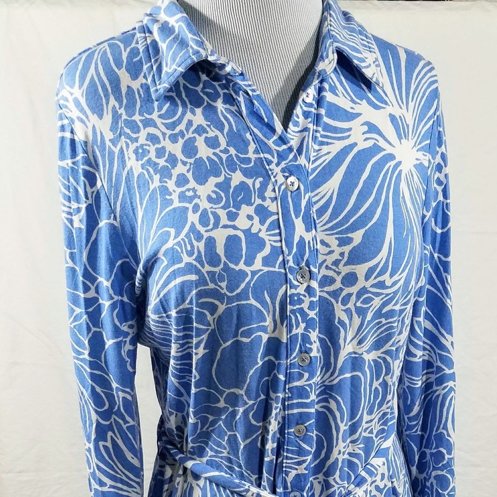 Talbots Blue & White Shirt Dress, Button Front